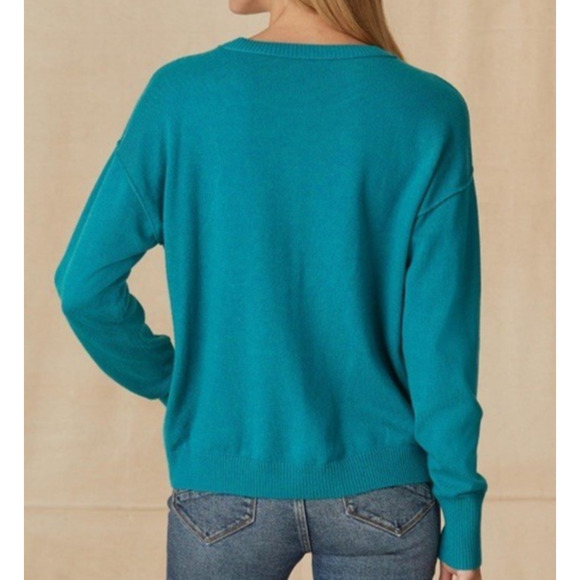 Sundance Colors Of Peace Sweater Teal Rare Rainbow Graphic Soft Wool Blend PXS - Picture 12 of 16